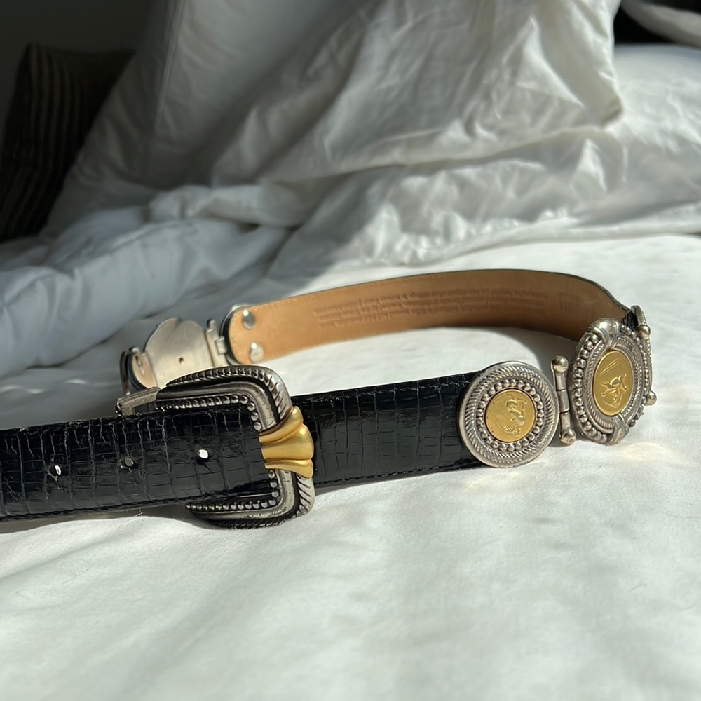 Brighton Real snakeskin leather - black and gold belt - M